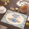 Linen Mother's Day placemat with blue floral border and festive greeting on wood table - 45*30cm / Light Blue Ditsy Oval (Style 19)