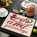 Tovaglietta natalizia in lino con stampa rossa 'Seas and Greetings' e motivi marini - Stile Natale Tema Oceano