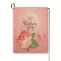 Pink Mother's Day garden flag with red roses and Happy Mother's Day text on linen - Red Rose with Pink Ribbon Style (22)