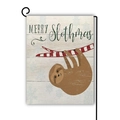 Christmas garden flag with Merry Slothmas illustration on a black metal garden stand - Merry Slothmas Sloth Pattern (14)