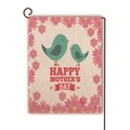 Happy Mother's Day garden flag with blue birds design and linen texture finish - Teal Birds and Floral Border Style (23)