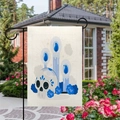 Dettaglio bandiera da giardino in lino con teschio e fiori per il Giorno dei Morti - Candela a Teschio Toni Blu Stile 6