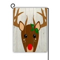 Christmas garden flag with cartoon reindeer motif and black metal yard sign holder - Red Nose Reindeer Rudolph Pattern (15)