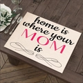 Linen placemat with pink MOM lettering on wood table with cutlery and plant - 45*30cm / Home Where Mom Is Style (Style-16)