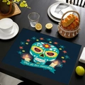 Set de table en lin avec crâne en sucre et fleurs sur une table à manger en bois - Style De Crâne Coloré Bleu Foncé (款式-1) / 30*45cm