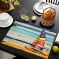 Tovaglietta in lino con stampa di barca a vela per decorazione di cucina e pranzo - Stile Artistico Barca A Vela (款式-12)