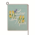 Bandiera da giardino Love You Mom con limoni e fiori su tessuto di lino rustico - Stile Gratitudine Floreale Limone Viola