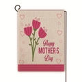 Double-sided Happy Mother's Day garden flag with pink flowers and heart pattern decor - Pink Flowers Heart and Stripes Style (24)