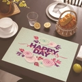 Linen placemat for Mother's Day with mint green dots and pink floral decorations - 45*30cm / Light Mint Polka Dot (Style 21)