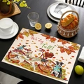 Mantel individual de lino con perro de otoño y calabaza en mesa de madera negra - Estilo Perro Bicicleta