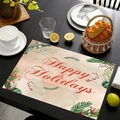Tovaglietta in lino con scritta Happy Holidays e motivi festivi su legno scuro - Happy Holidays Bastoncino di Zucchero (Stile-13)