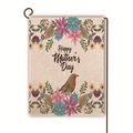 Bandiera da giardino bifacciale Happy Mother's Day con pettirosso e supporto - Stile Squisito Margherita Pettirosso