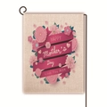 Double-sided linen garden flag for Mother's Day with pink flowers and a metal stand - Layered Pink Flowers with Ribbon Style (25)