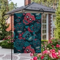 Detailed close-up of double-sided linen Day of the Dead garden flag with sugar skull design - Blue Black Diamond Skull Style (3) / 45x30cm