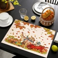 Mantel individual de lino con ilustración otoñal de perros y calabazas en mesa - Apple Puppy Style