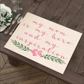 Linen placemat with Mother's Day pink text My Mom Is My Hero and floral design - 45*30cm / Mom is Hero/Inspiration Style (Style-18)