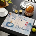 Tovaglietta natalizia in lino con decori blu e scritta Believe su legno - Believe Pallina di Natale Blu (Stile-14)