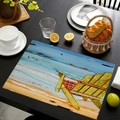 Sottopiatto in lino con stampa spiaggia impressionista e mare azzurro sulla tavola - Stile Sedia Da Spiaggia Impressionista (款式-14)