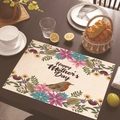Linen placemat with Happy Mother's Day floral and bird print on a wooden table - 45*30cm / Beige Watercolor Bird Floral (Style 23)