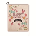 Linen Mother's Day garden flag with floral design and The Best Mom text on black metal stand - Colorful Flower Cluster and Butterfly Style (26)