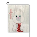 Christmas garden flag featuring a cute white rabbit with red striped scarf and North Pole sign - Scarf Rabbit North Pole Pattern (18)