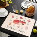 Mantel individual de lino con zorro durmiendo y texto Welcome Fall en mesa negra - Estilo Welcome Fall Zorro