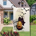 Double-sided linen Halloween garden flag with pumpkin and black cat design for outdoor decor - Black Cat Pumpkin Bat Pattern (1)