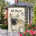 Linen garden flag with watercolor French Bulldog and Eat Play Love text on metal stand - French Bulldog Illustration (7)