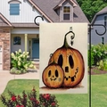 Bandiera da giardino in lino bifacciale con motivi di zucca festiva su prato esterno - Doppia Zucca di Halloween (Stile 5) / 45x30cm