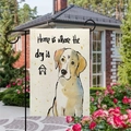 Garden flag with golden retriever design and Home is where the dog is text slogan - Labrador Illustration (8)