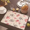 Happy Mother's Day floral linen placemat with pink flowers on a rustic wooden table - 45*30cm / Beige Woven Red Floral (Style 25)