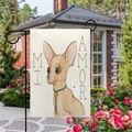 Linen garden flag with Chihuahua puppy illustration and Mi Amor text in a floral garden - Chihuahua Illustration (9)