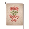 Linen Mother's Day garden flag with red roses and metal stand for outdoor decor - Red Roses with Artistic Text Style (29)
