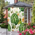 Bandiera da giardino in lino a doppia faccia con motivo anguria e supporto in metallo nero - Stile Anguria Dipinta a Mano e Fiori di Vite (4) / 45x30cm