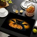 Halloween-Platzset mit Katze und Kürbis Motiv auf einem stilvoll gedeckten Esstisch - Fledermausflügel Schwarze Katze Kürbis (Style-3) / 45x30cm