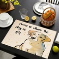 Tovaglietta in lino con illustrazione di cane e scritta Home is where the dog is - Stile 8 / 45*30cm