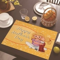 Linen placemat with Mother's Day cartoon illustration and Happy Mother's Day text - 45*30cm / Orange Cartoon Mother Daughter (Style 28)