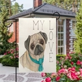 Double-sided linen garden flag with pug illustration and MY LOVE text for yard decor - Pug Illustration (12)