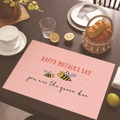 Pink Mother's Day linen placemat with honeybee design and Queen Bee text on wood table - 45*30cm / Pink Cartoon Bee (Style 29)