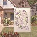 Double-sided linen garden flag for Mother's Day with purple floral and heartfelt message - Floral Border Heart Style (1)