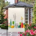 Bandiera da giardino in lino con cactus e vasi appesa a un supporto in metallo nero - Stile Pianta in Vaso Colorato Semplice Nordico