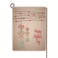 Bandiera da giardino in lino Festa della Mamma con barattoli floreali e luci a cuore - Stile Stringa di Luci Floreali Mason Jar