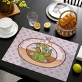 Tovaglietta in lino con illustrazione di cactus e motivo a pois viola - Micro Paesaggio a Pois (Stile-13)