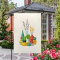 Bandiera da giardino in lino bifacciale con illustrazione cactus e supporto in metallo - Stile Illustrazione Natura Morta Minimalista Moderna