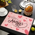 Close-up of pink Mother's Day place mat with heart patterns on dark wooden table - Warm Pink Heart Holiday Style (款式-10)