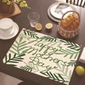Linen Mother's Day placemat with green leaves pattern and Happy Mother's Day text - 45*30cm / Beige Green Fern (Style 31)