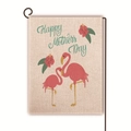 Linen Mother's Day garden flag featuring pink flamingos and floral patterns - Flamingo and Hibiscus Style (36)