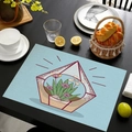 Tovaglietta rettangolare azzurra in lino con motivi moderni di cactus e fiori di design - Pianta Minimalista Blu Chiaro (Stile-14)