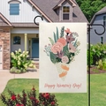 Double-sided linen garden flag with Happy Women's Day floral bouquet design - Hugging Colorful Flowers (Happy Women's Day)