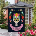 Bandiera da giardino bifacciale Giorno dei Morti con teschio di zucchero e fiori blu - DÍA DE MUERTOS Teschio Blu Stile 9